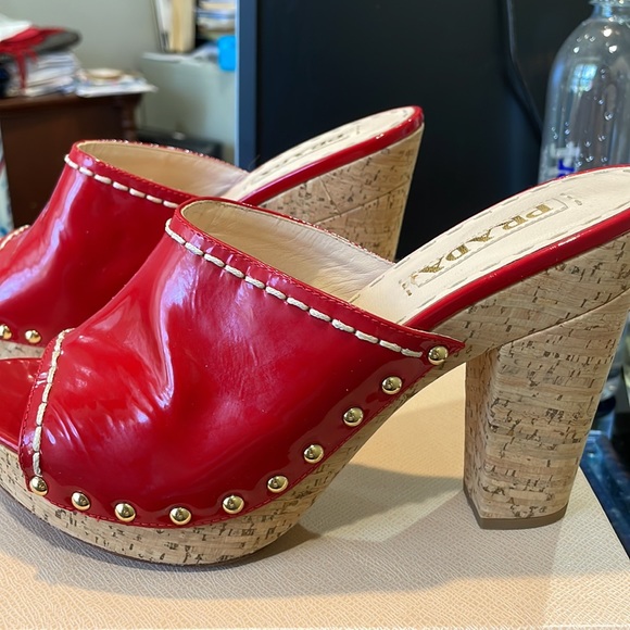 Prada Red Patent Leather cork wedges size 39 - Picture 2 of 10
